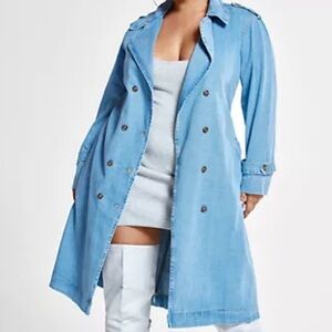 Fashion to Figure Katrina Denim Trench Coat Blue Plus Size 2 2X V2